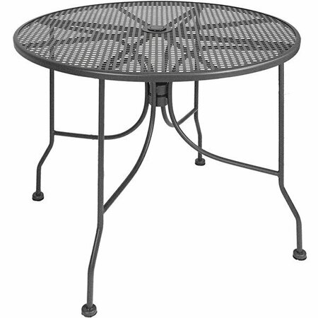 AMERICAN TABLES & SEATING 36'' Round Dark Grey Metal Mesh Outdoor Table with Umbrella Hole 132ATSALM36